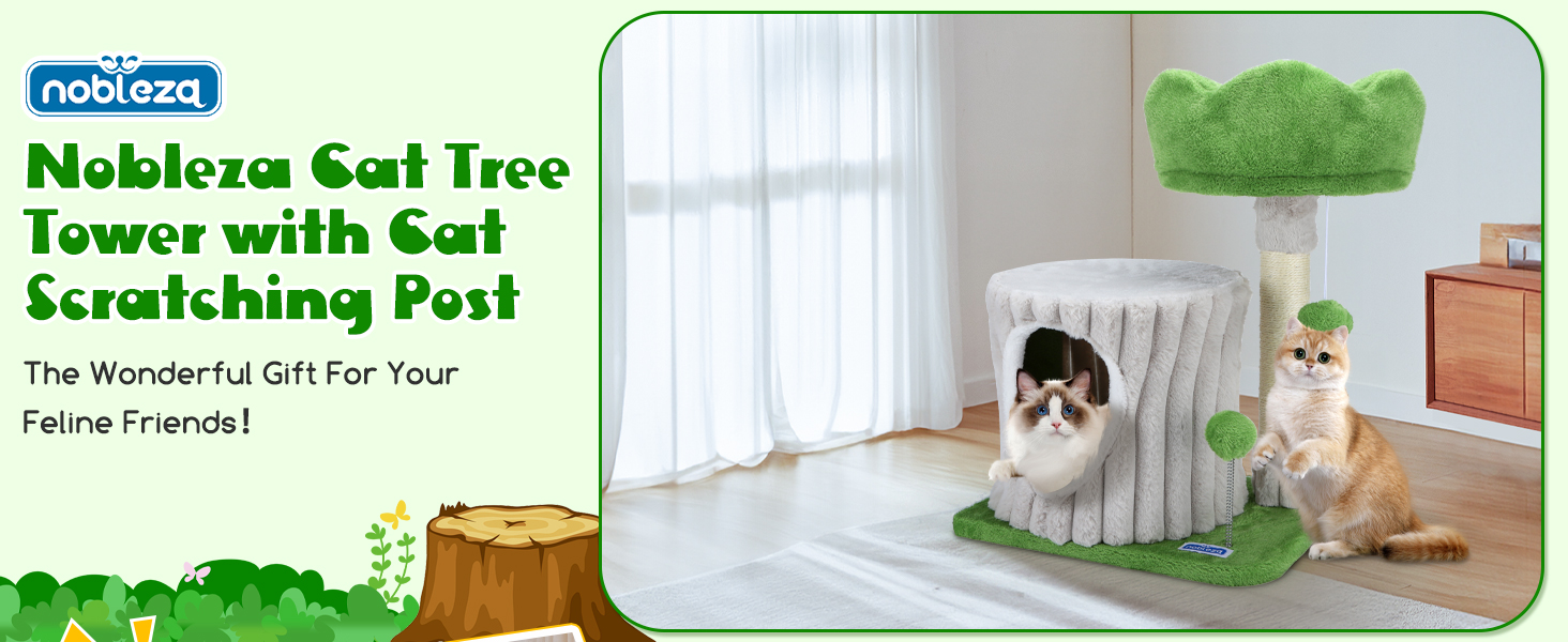 Кігтеточка для котів Nobleza Katzenbaum – стабільна, з платформою та будиночком, 40x30x55 см