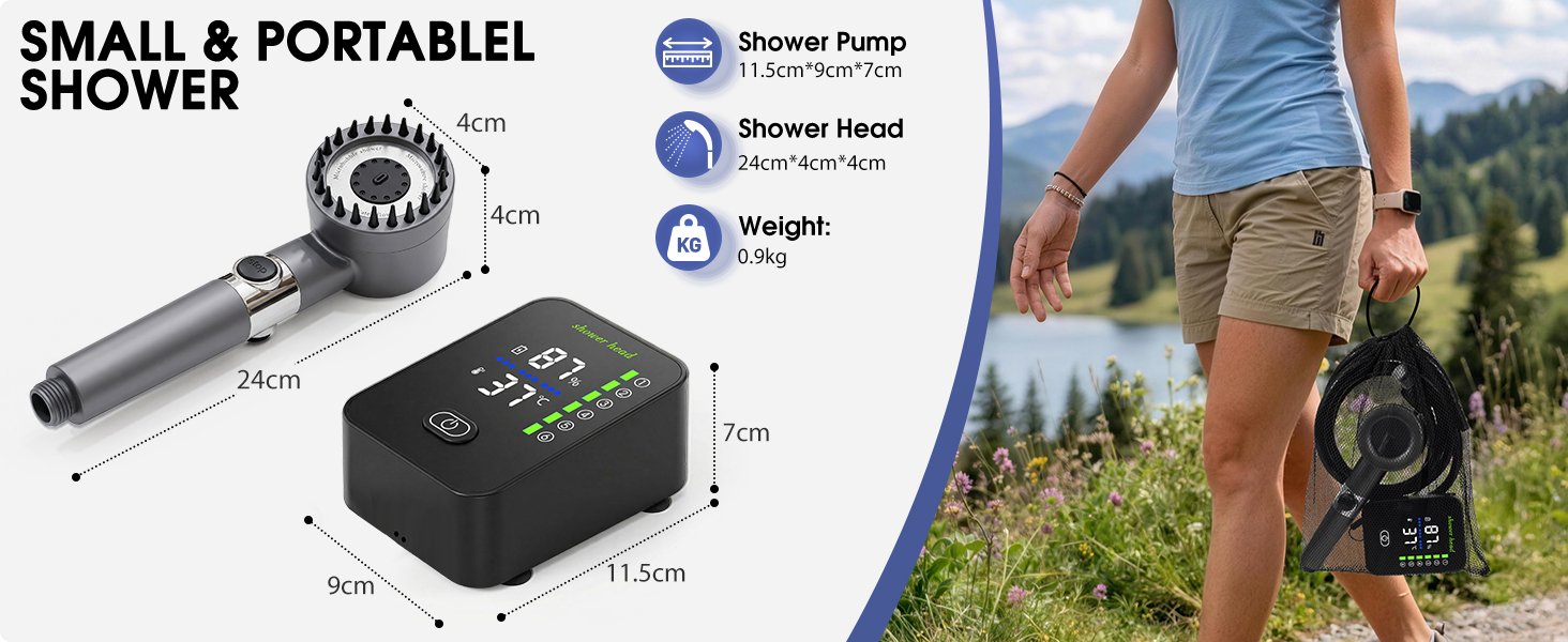Campingdusche KingSom з насосом та підігрівом, 8000mAh, портативна душова установка для кемпінгу, саду, подорожей, автомийки з LED дисплеєм