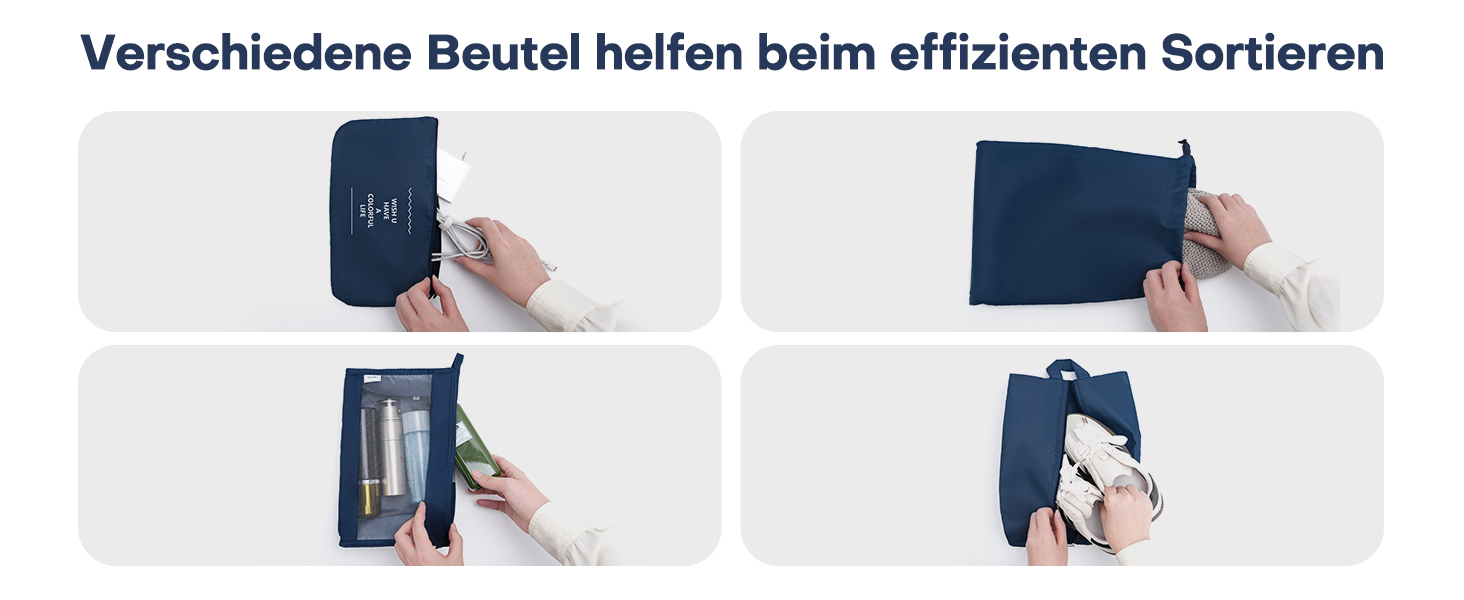 Органайзери для валізи Packing Cubes, 8 шт., водонепроникні, блакитні + косметичка