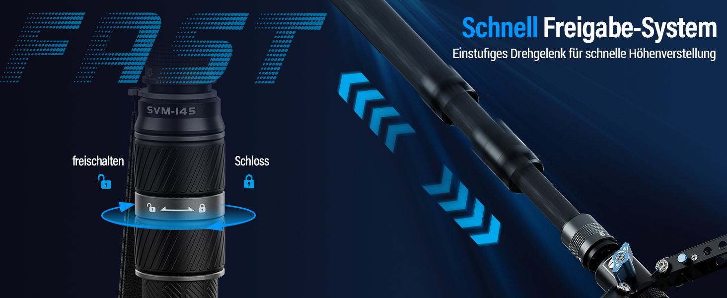 SIRUI SVM-145 монопод для камери з ніжками, 145 см, карбонове, для DSLR/Camcorder, до 10 кг
