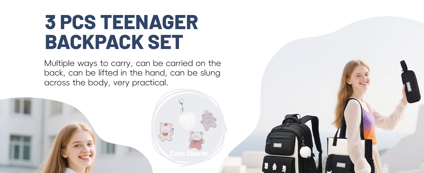 Шкільний рюкзак Tanou для підлітків, чорний, з пеналом та сумкою через плече, відділення для ноутбука 15,6 дюймів