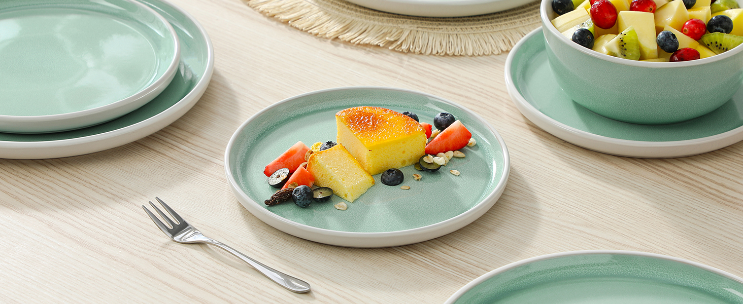 Набір посуду Steingut 18 предметів vancasso ELBA для 6 осіб, сучасний посуд у бірюзовому кольорі (6 тарілок, 6 мисок, 6 десертних тарілок)