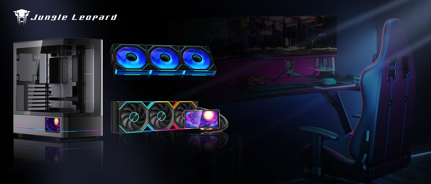 Кулер для CPU Jungle Leopard KF420E з дисплеєм температури, 4 heat pipes, 1800RPM ARGB PWM вентилятор, для LGA 115X/1200/1700/1366/2011/1851, AM4/AM5 (Чорний)