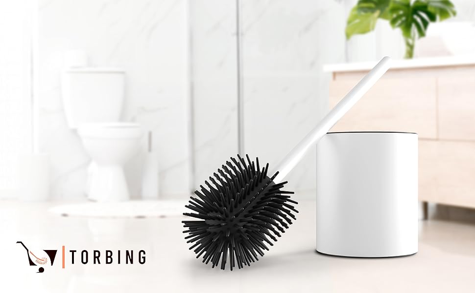 Торбінг - щітка для унітазу з нержавіючої сталі та силікону, елегантний дизайн, щітка для туалету з ефектом лотоса (Pearl White Matt)