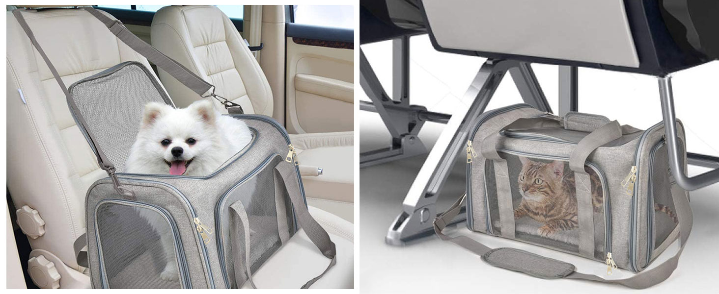 Транспортна сумка для кота та собаки, переноска для собак, складана переноска для котів, портативна, до 5 кг, переноска для середніх собак та котів (M, сіра) 43 x 28 x 28 см