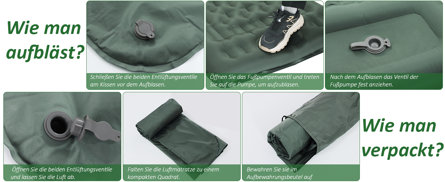 Каремат самонадувний Camping 2025, 12 см, з помпою та подушкою, міцний, ультралегкий для туризму, пляжу