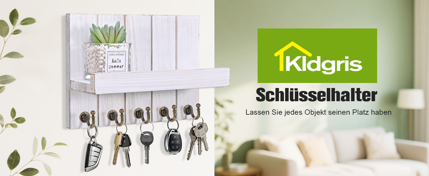 Дерев'яне ключниця з полицею, 5 гачків, для прихожей, вітальні, спальні, світло-білий колір