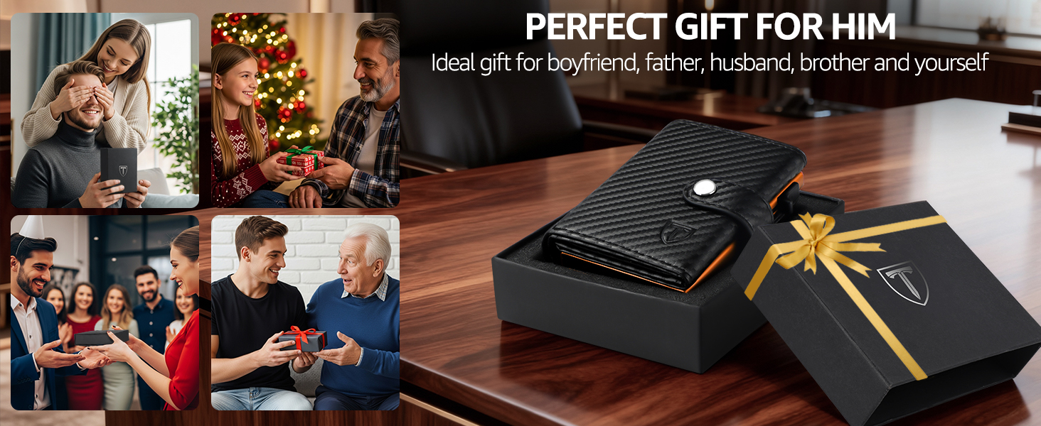 Чоловічий гаманець TENBST з відділом для монет та RFID захистом, Slim Wallet, картхолдер, гаманець-картхолдер, 10 відділень для карток - чорний & оранжевий