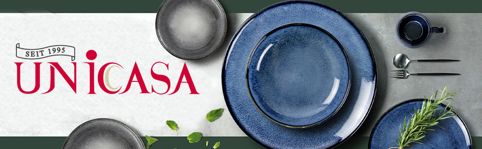 Набір тарілок UNICASA 4 шт. з порцеляни, 16 см, ідеально підходять для супу, десерту, сніданку, сервіз на 4 персони (26 см, блакитний)