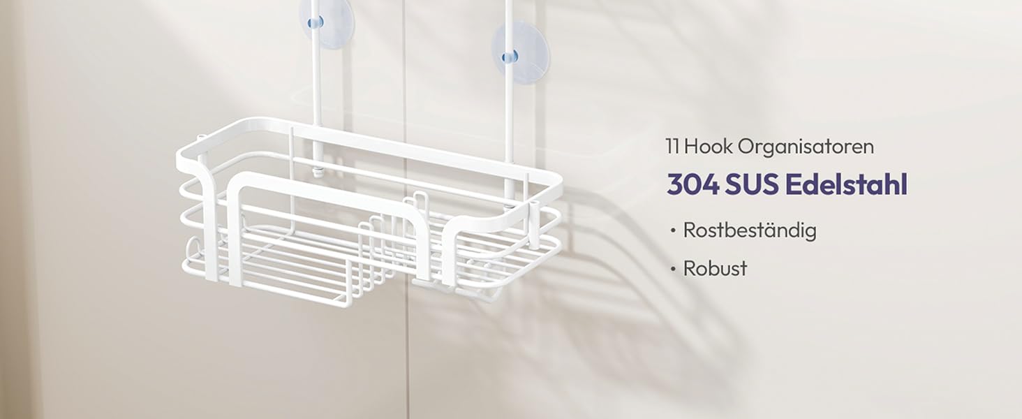 Поличка для душу SWTYMIKI: нержавіюча сталь, 11 гачків, 2 способи встановлення, аксесуари для душу (біла)