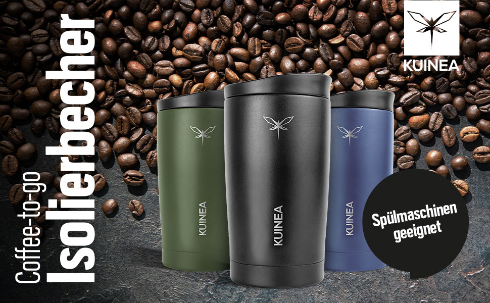 Термокружка для кави KUINEA To Go 350 мл, нержавіюча сталь, 6 годин тепла, з гігієнічним клапаном, без BPA, зелена