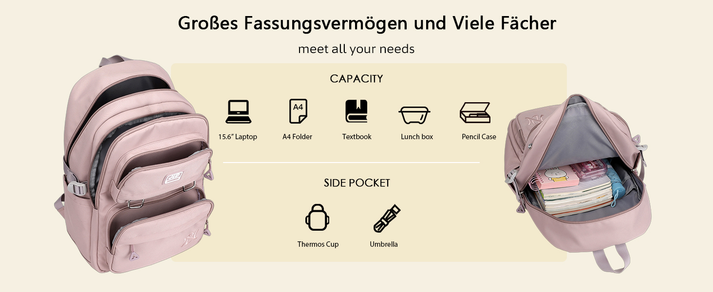 Шкільний рюкзак JANSBEN: водонепроникний, для підлітків, з відділенням для ноутбука, 30L, нейлон, фіолетовий