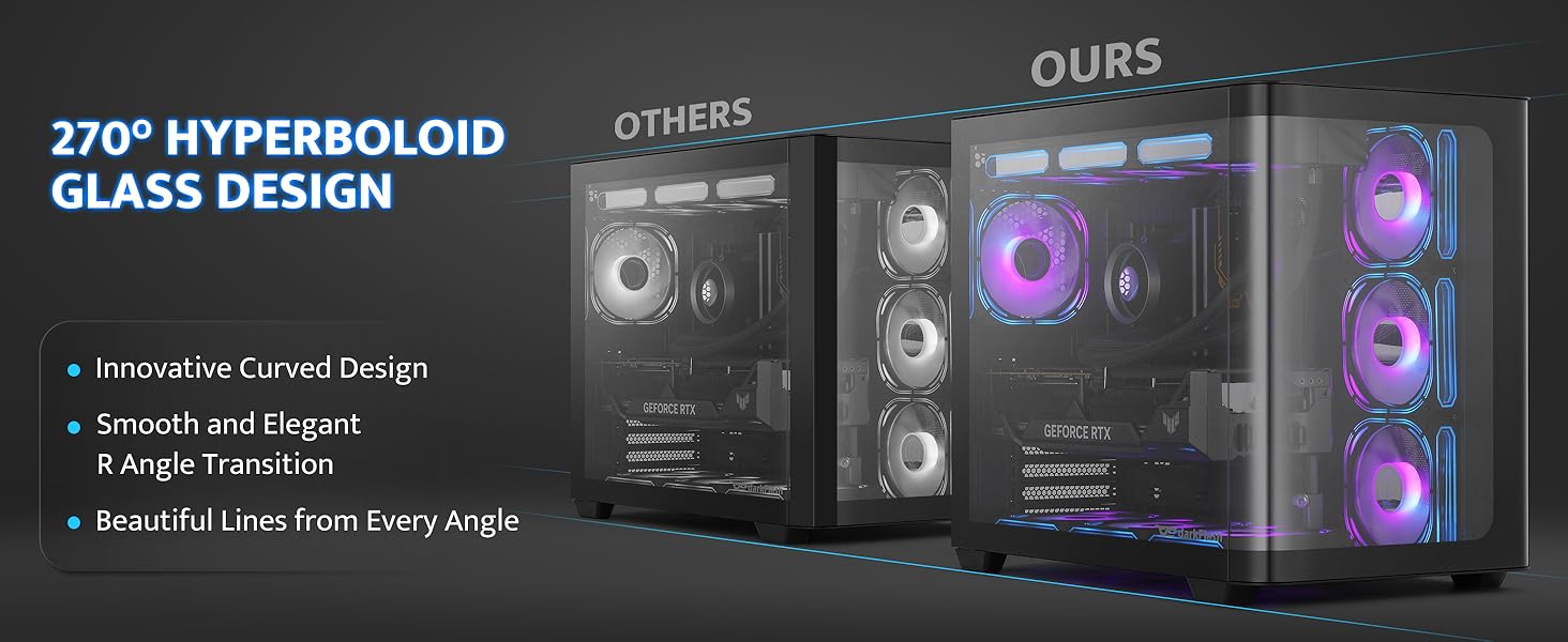 darkFlash ATX корпус для ігрового ПК Mid-Tower, 4 ARGB вентилятори, прозора передня панель, 2 камери, Typ-C, підтримка 2x360 AIO, чорний (DPW90)