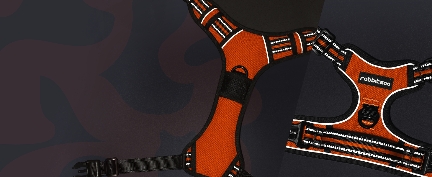 Нашийник для собак Rabbitgoo великих порід, регульований, анти-тяга, з ручкою, м'який, світловідбиваючий, помаранчевий, L (1 шт.)