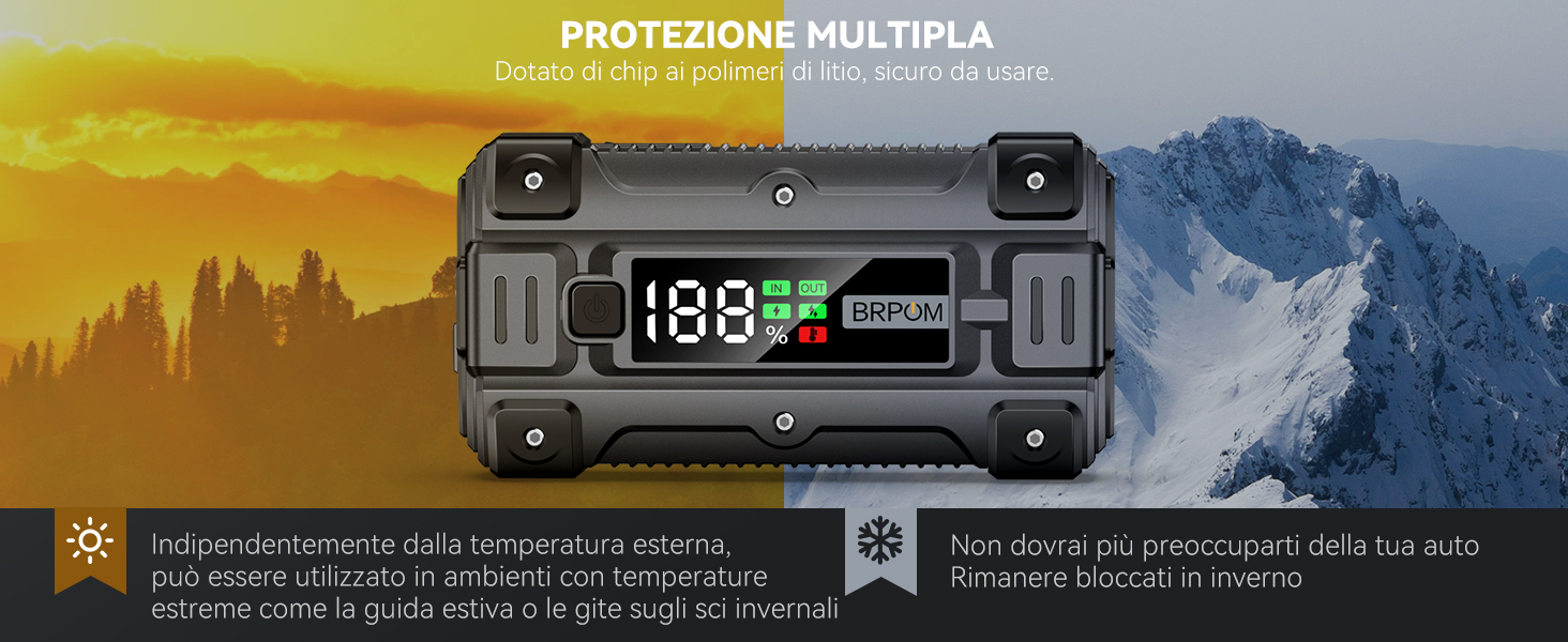 BRPOM Пусковий пристрій для авто/мото 8000A 26800mAh з LED-ліхтарем та USB Quick Charge 3.0 BM502