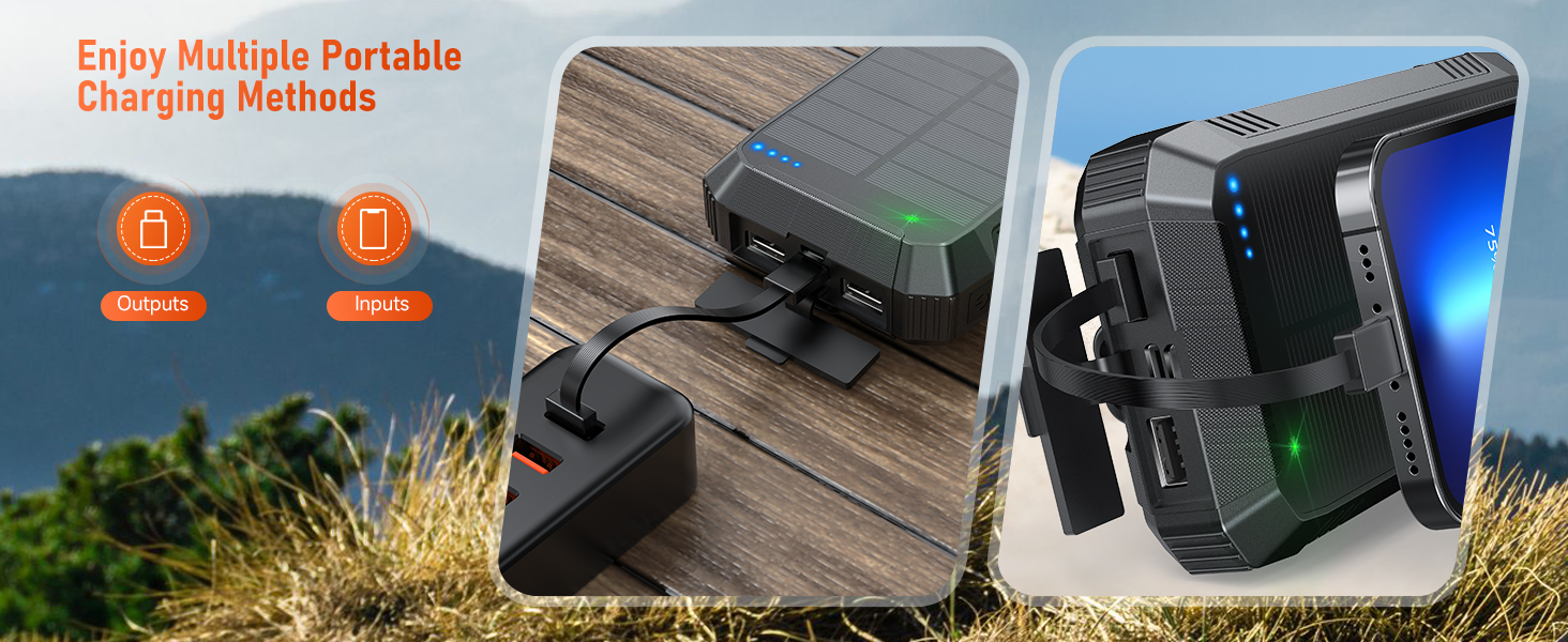 Портативний зарядний акумулятор Solar Powerbank 49800mAh з сонячною панеллю, PD 30W, USB-C, бездротова зарядка 15W, LED-індикатор, ліхтарик, 4 виходи, 2 входи, чорний