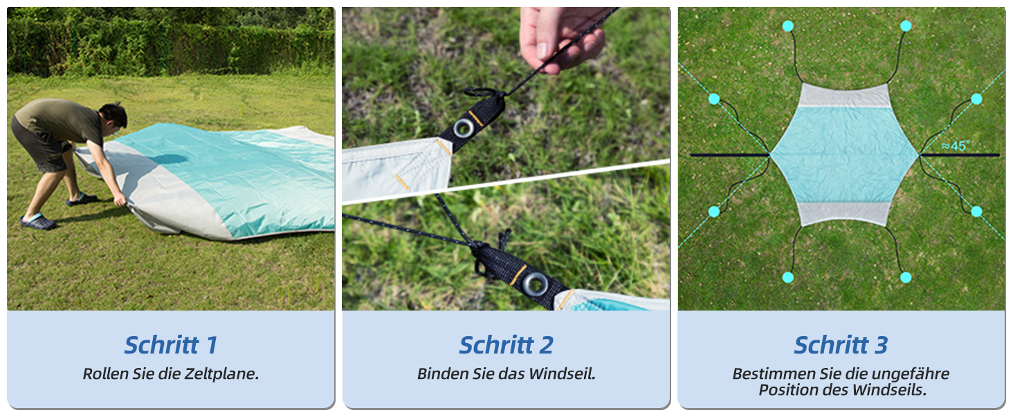 Тент Forceatt Zeltplane 3.7x4.3 м: ультралегкий, водонепроникний, з 6 кріпильними точками. Підходить для кемпінгу, піших прогулянок та відпочинку на природі. Колір: темно-синій & сірий.