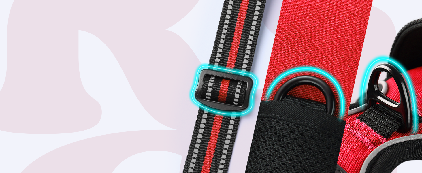 Нашийник для собак Rabbitgoo, великі породи, регульований, анти-тяга, з ручкою, м'який, світловідбиваючий, червоний, L (1 шт.)