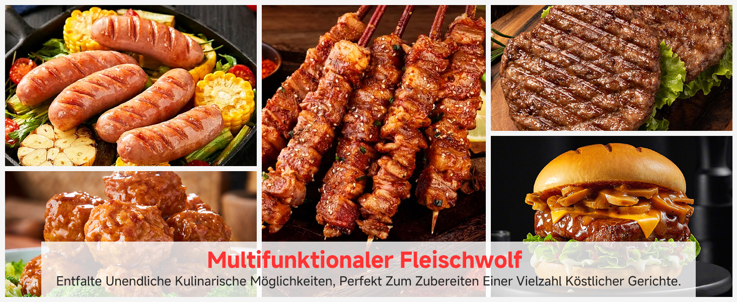 М'ясорубка електрична AAOBOSI 3000W з LED-дисплеєм, 3 швидкості, анти-затор, контейнер для зберігання, для ковбас та кібе, срібляста