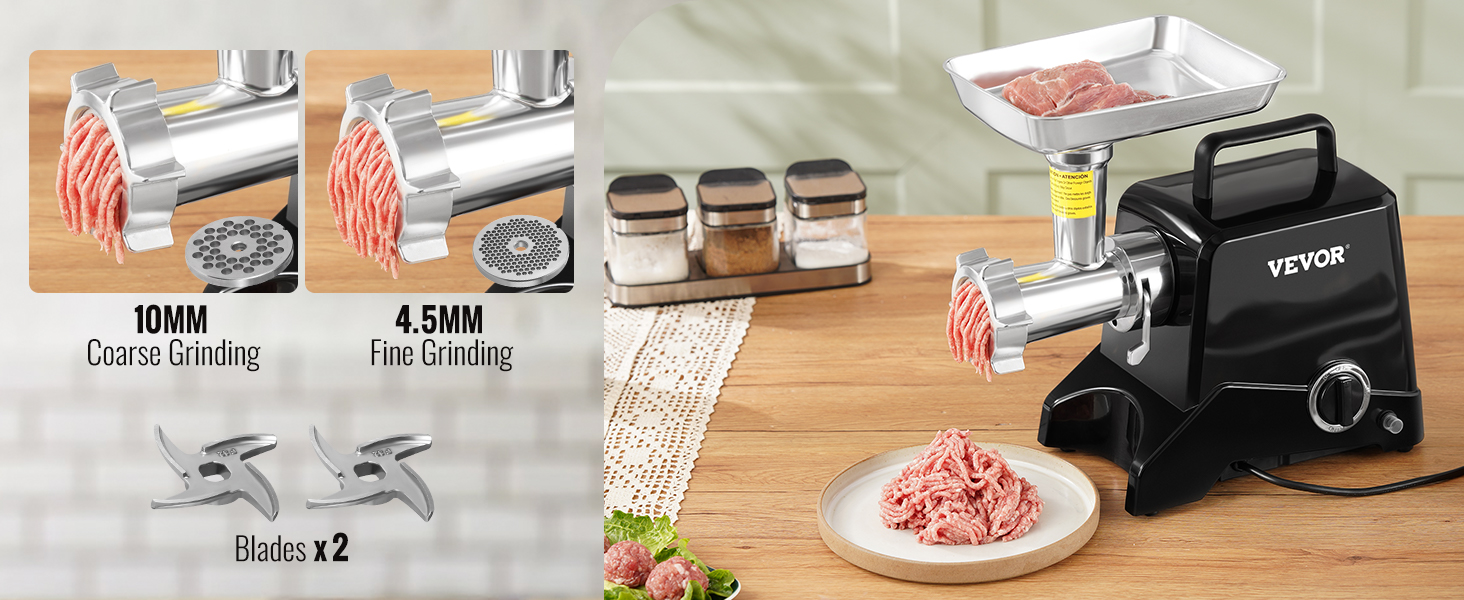 VEVOR 1100W Electric Meat Grinder - Stainless Steel, 250kg/hr - Commercial Meat Processing Machine for Restaurant, Butcher Shop, Supermarket