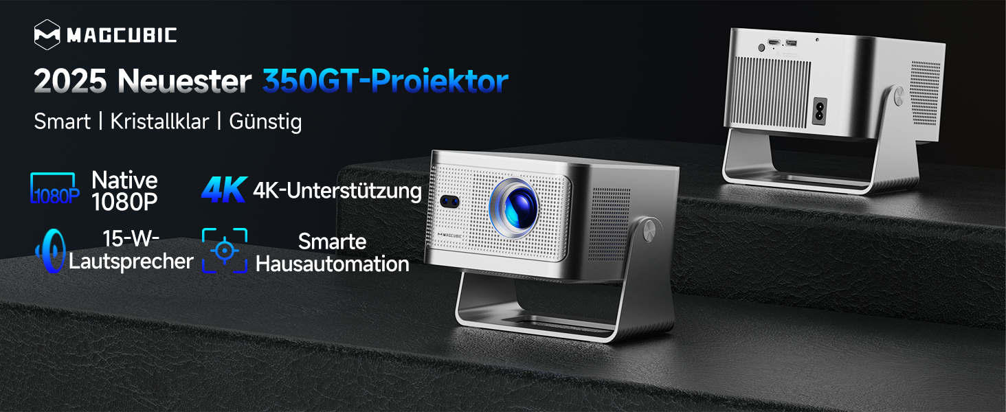 Magcubic Beamer 4K: Міні-проектор з WiFi 5, Bluetooth 5.1, 15W, 650 ANSI, Dolby Audio/HDR10+, автофокус, трапец. корекція, 180° обертання (сірий)