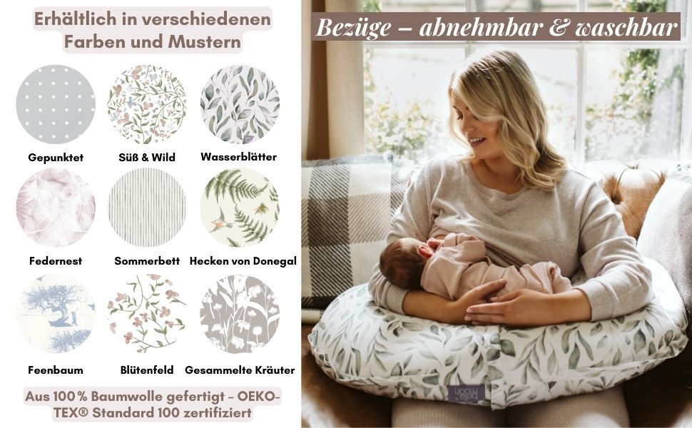 Подушка для вагітних BellaMoon 3-в-1: підтримка всього тіла, C-подібна форма для сну, годування та ліжка для малюка, знімний бавовняний чохол (Waterleaves)