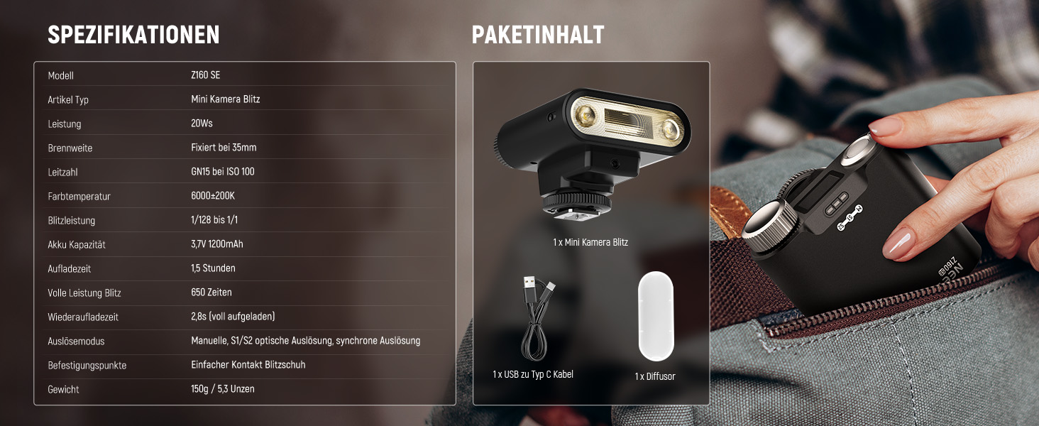 Спалах для камери NEEWER Z160 SE - сумісний зі Canon, Nikon, Panasonic, Olympus, Pentax та іншими DSLR та цифровими камерами