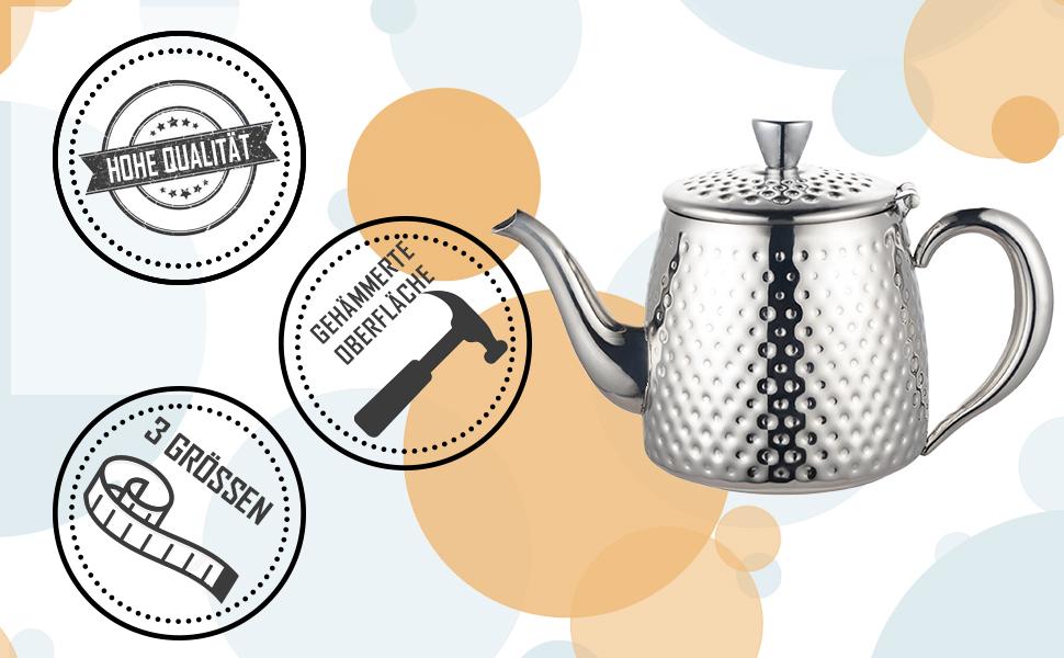 Чайник Café Olé Sandringham з ефектом кування, нержавіюча сталь 18/10 і мідна поверхня, 0.5 л, не протікає, порожнисті ручки