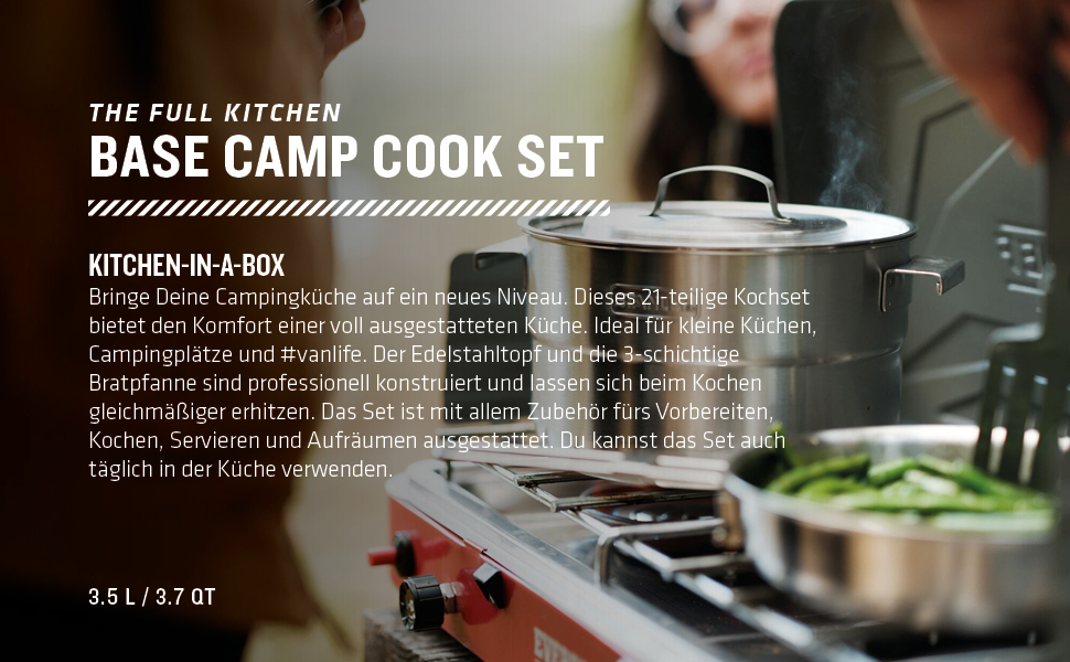 Набір кухонного посуду Stanley Adventure Full Kitchen Basecamp Kampingkochset 3,5L, 21 предметів, нержавіюча сталь, для кемпінгу та подорожей