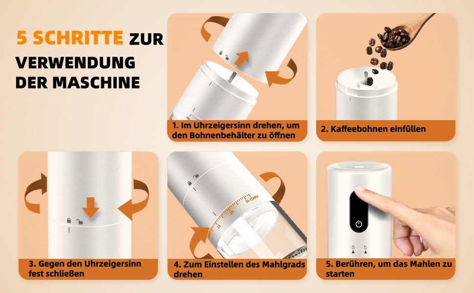 Портативна кавомолка з акумулятором 2000mAh, керамічний жорно, швидка малівка, для подорожей та кемпінгу, білий колір