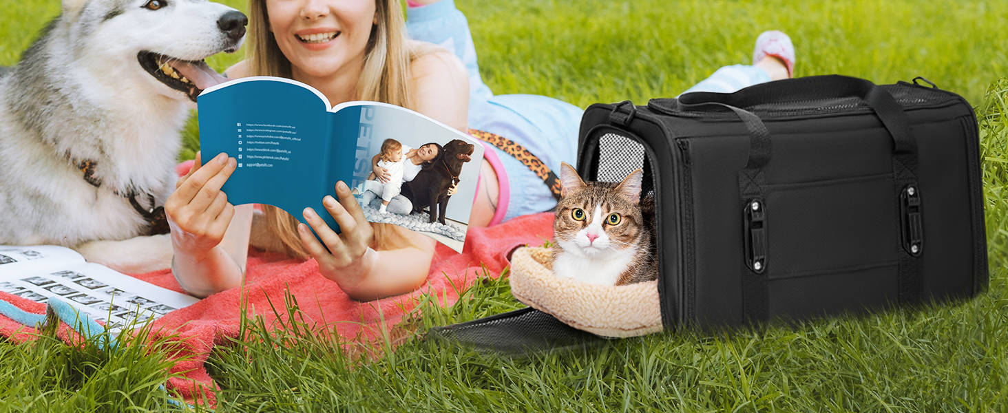 Транспортна переноска для котів та собак Petsfit - складана сумка-переноска для авто, чорна, M (45,5 x 28 x 28 см)