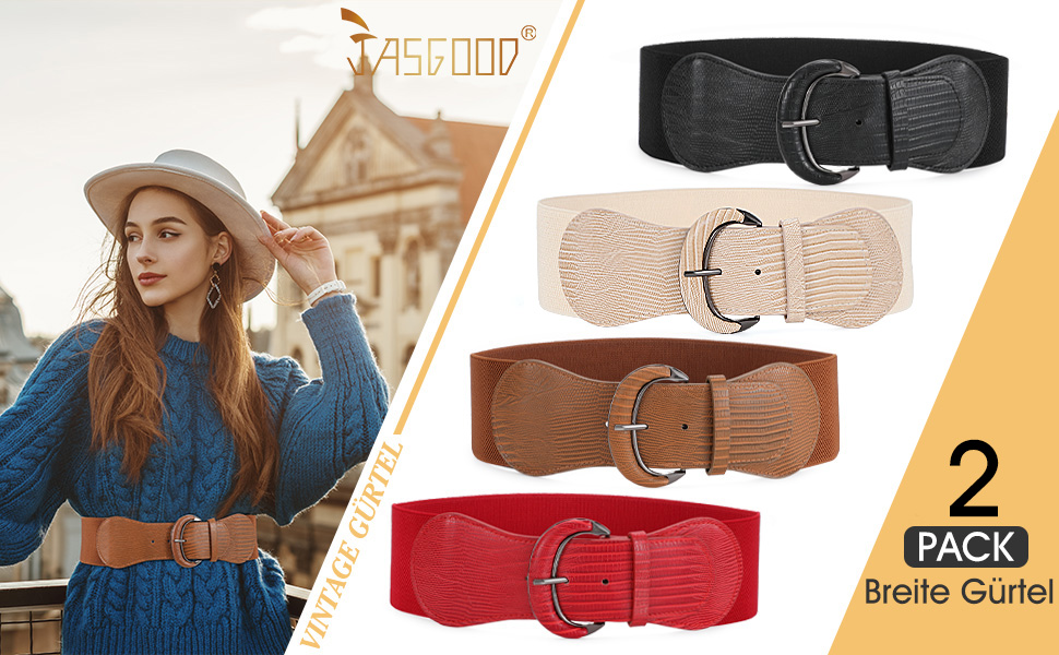 Жіночий широкий еластичний ремінь JasGood 2 шт. для суконь та джинсів. Колір: чорний/коричневий. Розмір M (76-90 см)