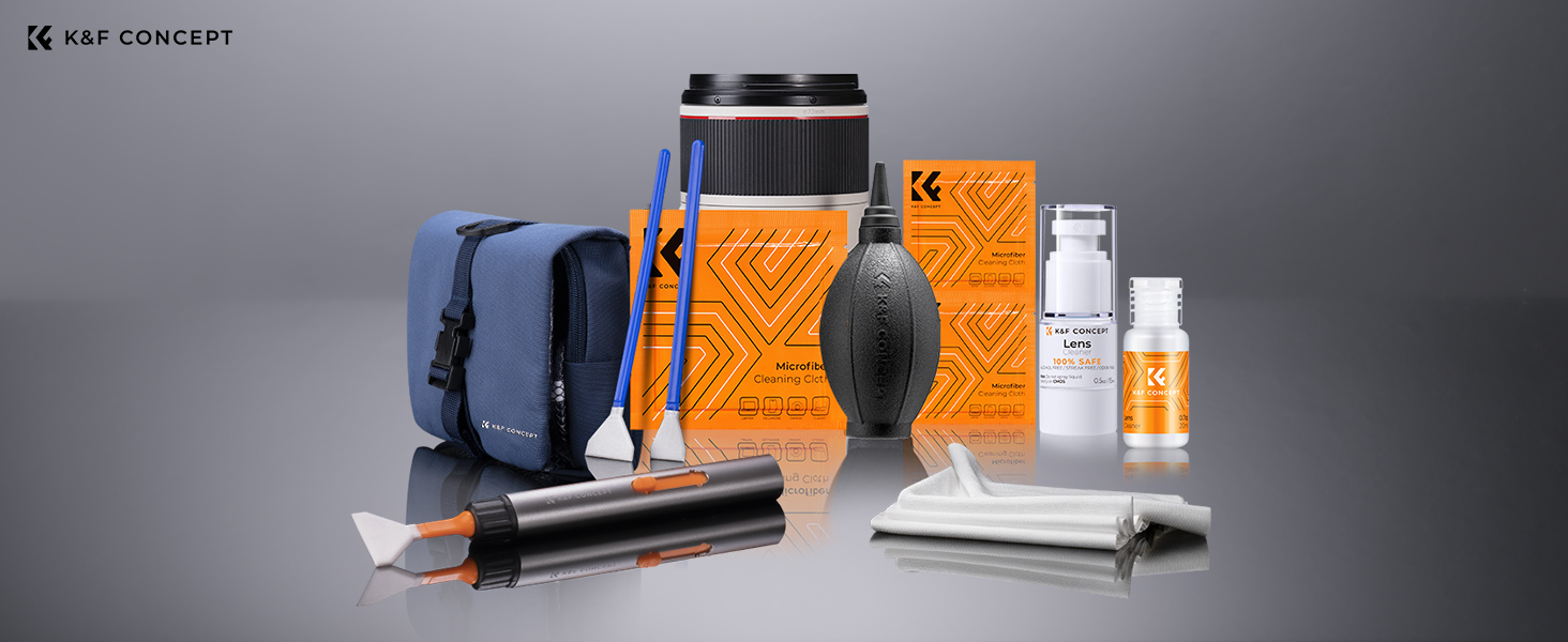 Набір для чищення оптики K&F Concept 15-в-1: лінзи, об'єктиви, сенсори. З рідиною для чищення, Lenspen, Blasebalg, мікрофіброю та серветками.