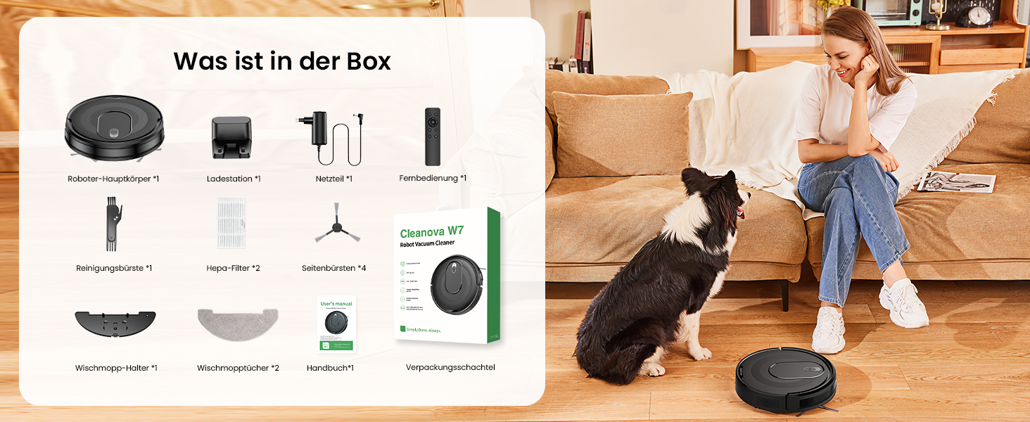 Робот-пилосос Vexilar W7 3-в-1 з функцією миття, потужність 4000Pa, 120 хв роботи, керування через додаток/пульт, для тварин, килимів та твердих поверхонь