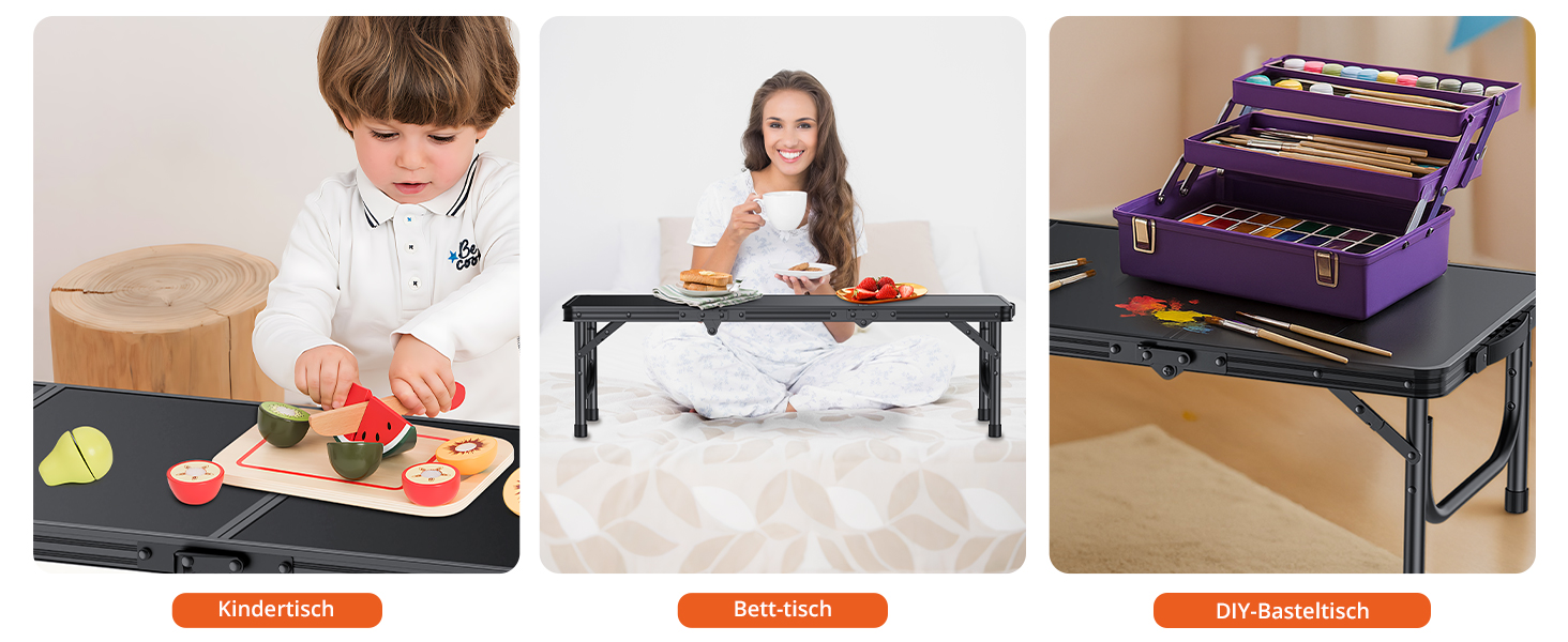 Складний кемпінговий стіл FUNYKICH 87x40x26 см, алюмінієвий, з MDF стільницею, чорний - для пікніка, пляжу, балкону