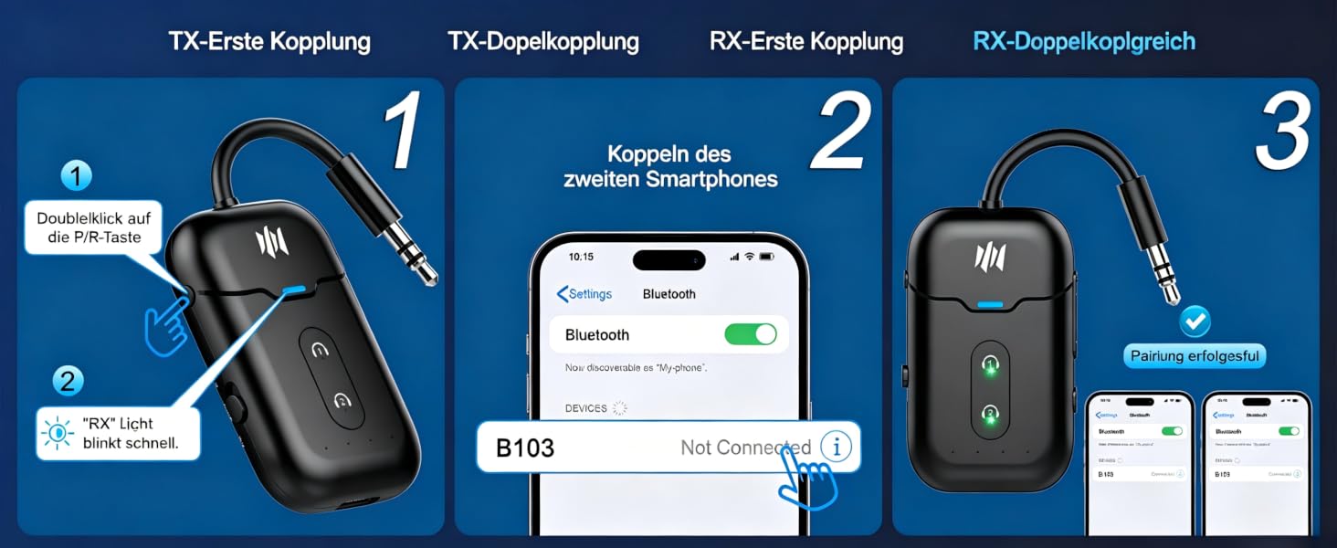 Bluetooth-адаптер 2-в-1 для літака (трансмітер та ресивер) з підтримкою aptX, роз'єм 3.5 мм Jack, версія 5.4, чорний