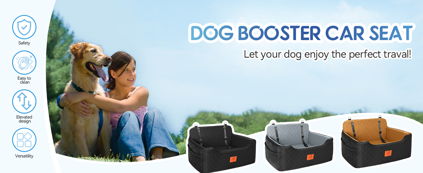 GL GLENSLAVE Dog Car Seat - Large & Medium Dogs, Up to 22kg/2 Small Dogs - Removable & Washable Pet Car Seat (Black)