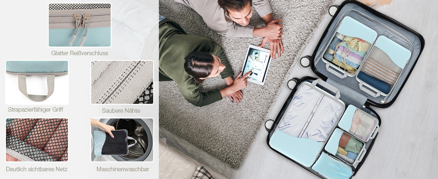 VnioLife Набори для пакування валізи: 8 шт. - Органайзер для подорожей, компресійні куби для валізи (Блакитний)