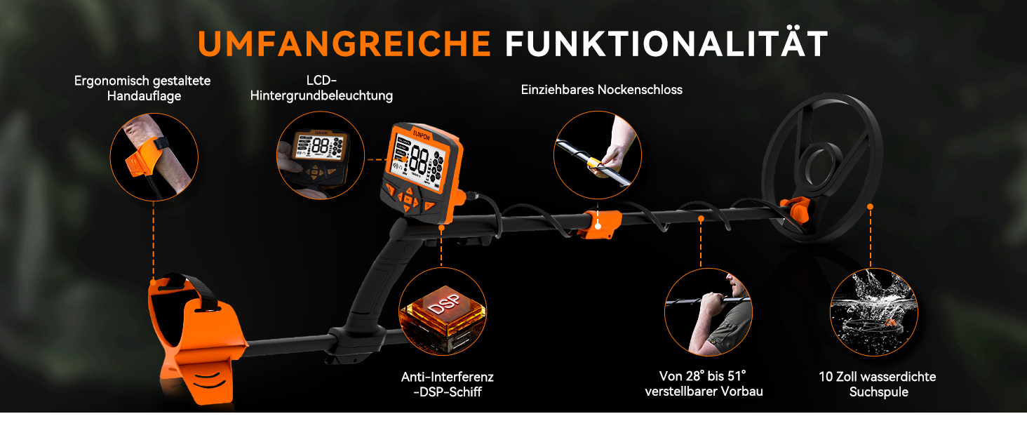 Металодетектор SUNPOW для дорослих та дітей, LCD-дисплей, водонепроникний IP68, антиінтерференційний, професійний, легкий