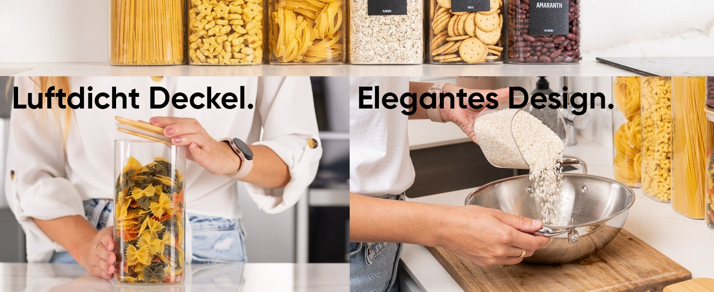 Набір скляних контейнерів для зберігання Deco haus® (6 шт.) з кришкою, етикетками - герметичні банки для круп, макаронів, спецій