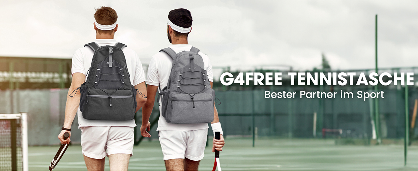 G4Free Tennis Bag Backpack - Large Capacity Tennis Racket Bag with Shoe Compartment for Men & Women (Grey)