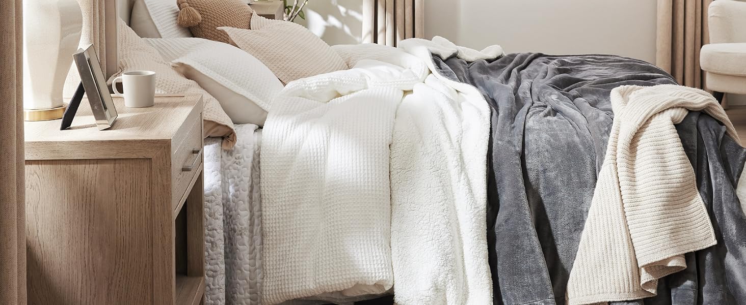 BEDSURE Плед з м'якого Sherpa, теплий вовняний плед - покривало на диван, пухнастий накид, товстий плед для дивану, подарунок для жінок, пухнастий домашній плед, сірий, 150x200 см, XL