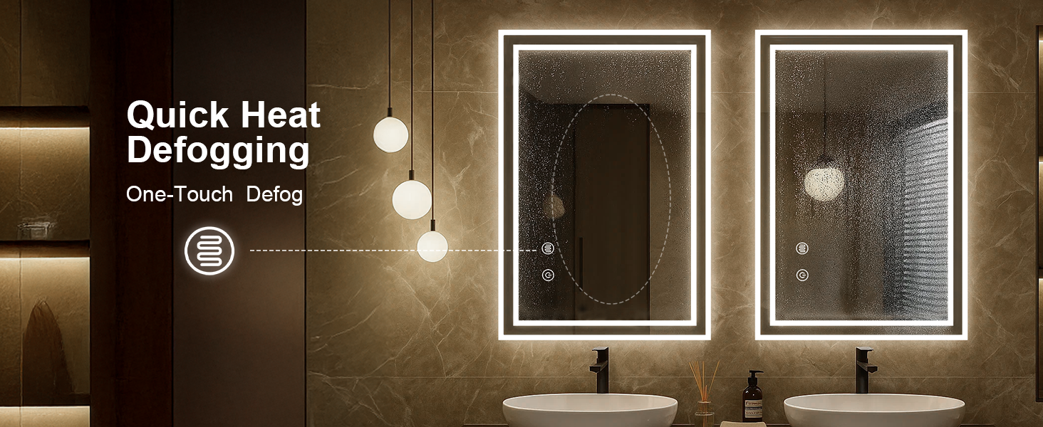 Дзеркало для ванної кімнати зі підсвічуванням 70x50 см, сенсорне керування, протизапітніння, 3 кольори світла, регулювання яскравості