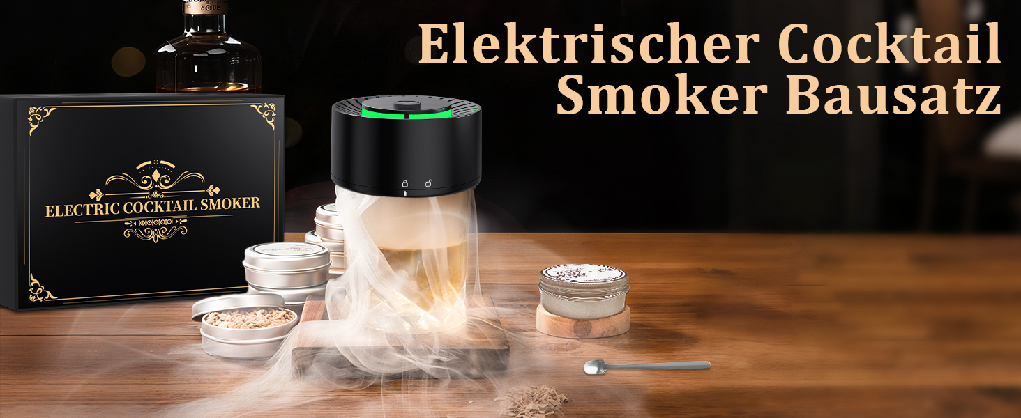iDiskk Набір для копчення коктейлів: електричний димогенератор для віскі, вбудований запальник, 6 дерев'яних стружок для Old Fashioned, бурбон, міксологія