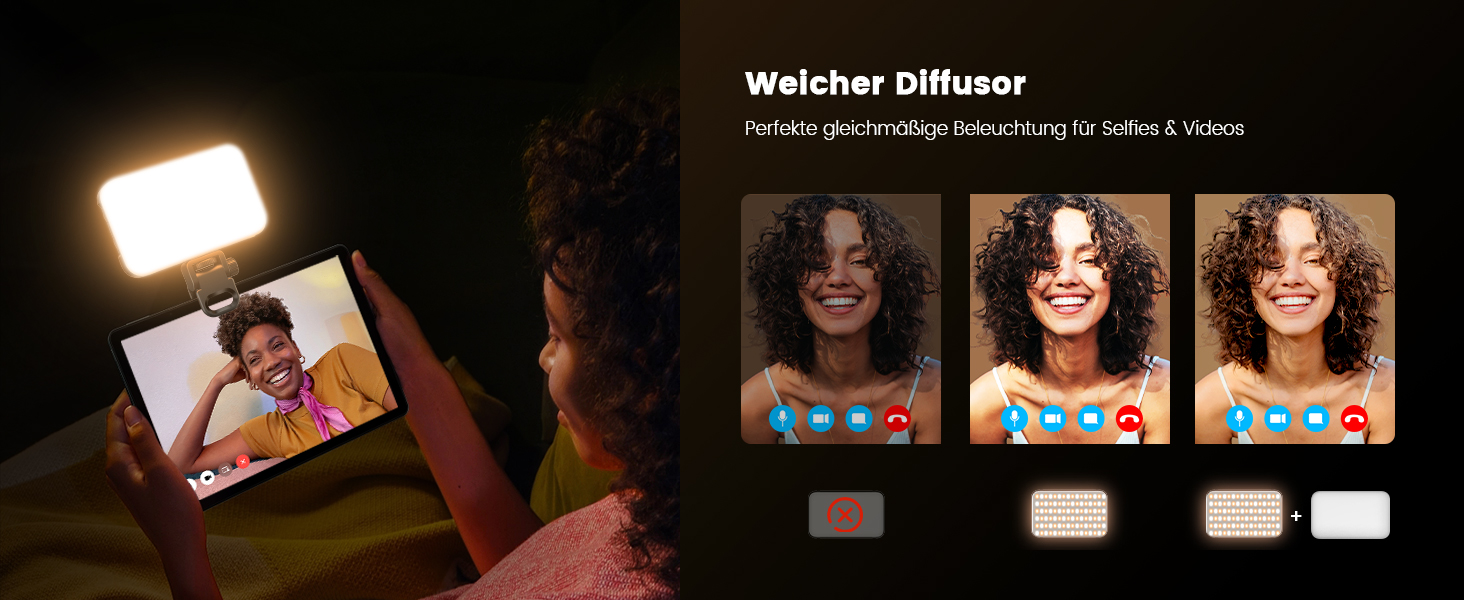 Лампа для селфі з софтбоксом та штативом – перезарядна світлодіодна лампа Clip-Fill з 96 LED, для телефону, iPhone, камери та ноутбука, для макіяжу, TikTok, Vlogs та відеодзвінків