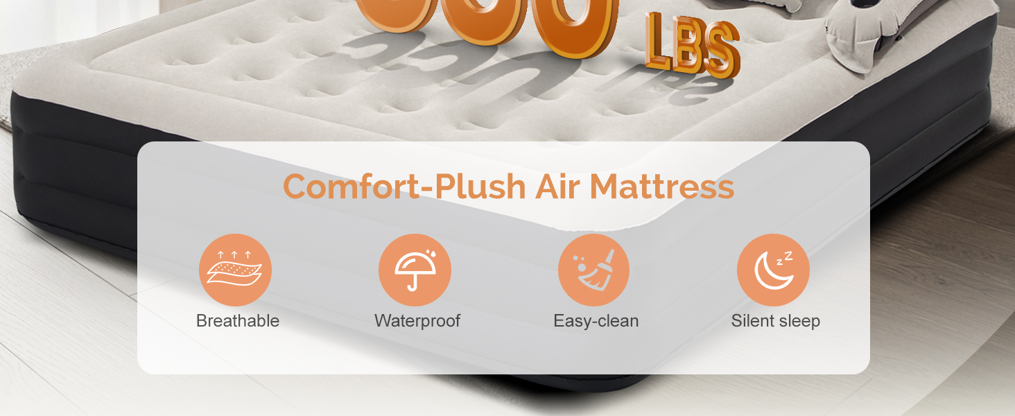 Надувний матрац RAPTAVIS Kingsize з підголівком та подушкою - ліжко для гостей, пляжу, кемпінгу