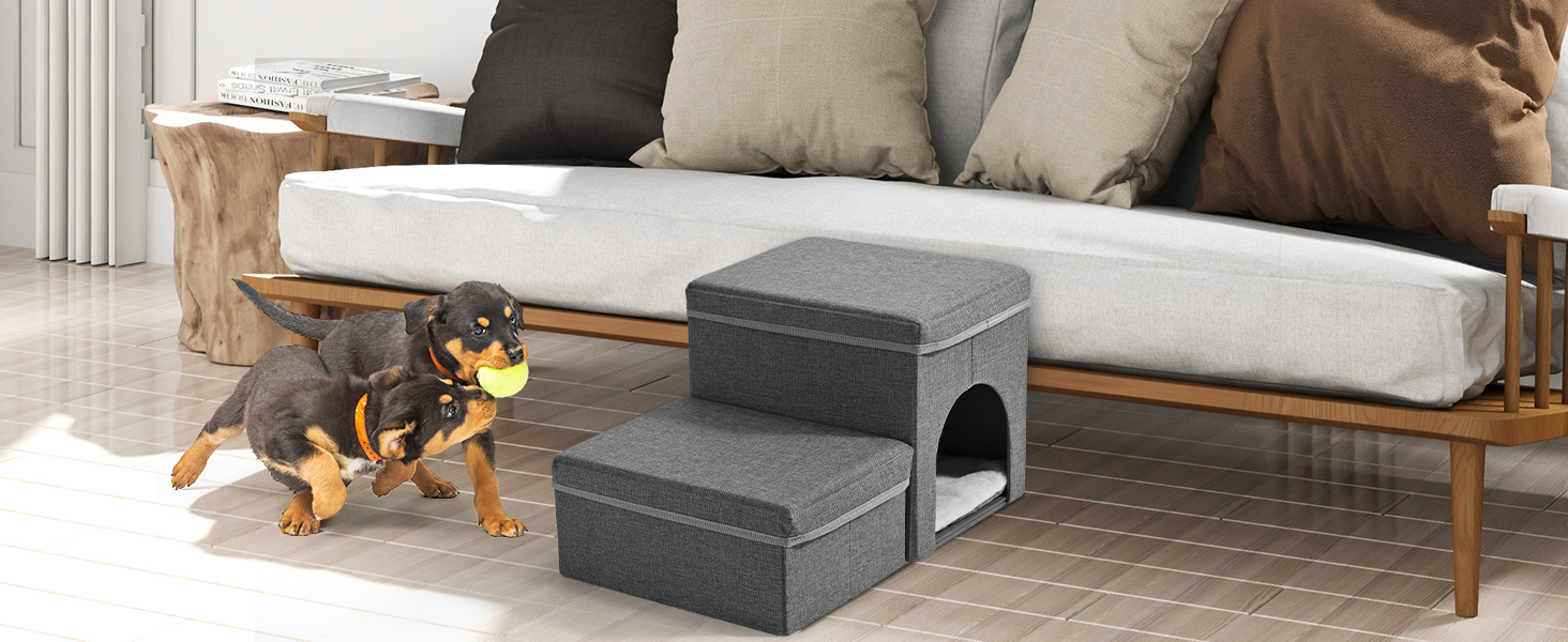 Сходинка для собак Sunowl 2 сходинки, складана, широка, з місцем для зберігання, для маленьких собак та котів, м'яка, неслизька поверхня