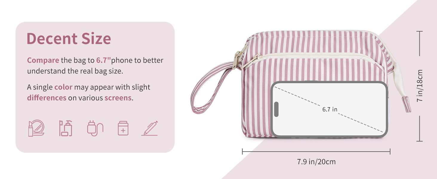 Косметичка жіноча Narwey для подорожей: зручна та містка сумка для косметики та аксесуарів (сіро-блакитний, рожеві смуги)