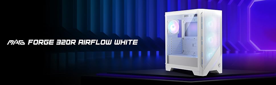 Корпус ПК MSI MAG Forge 320R Airflow White - Mid-Tower, ATX, підтримка RTX 40 GPU, ARGB вентилятори, магнітні фільтри, загартоване скло