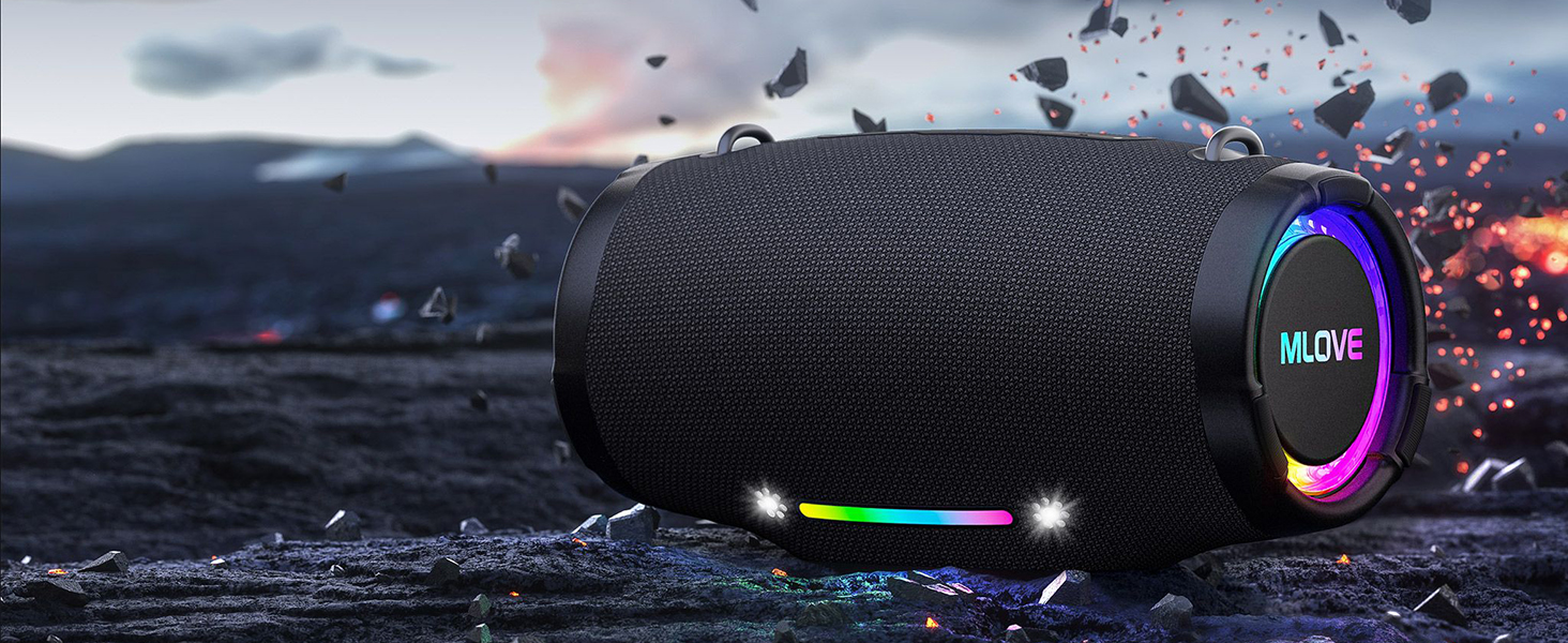 Портативна Bluetooth колонка MLOVE E90 80W з RGB підсвіткою, водонепроникна IP65, TWS, стереозвук для вечірок на природі